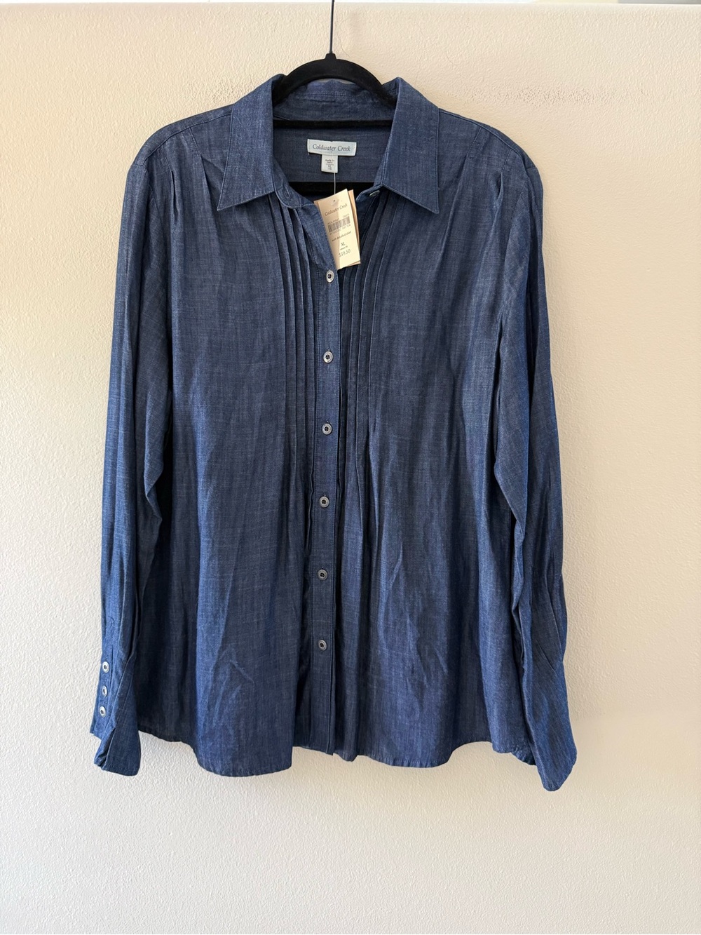 Coldwater Creek Navy Blue Women's Pintuck Button-Front Blouse